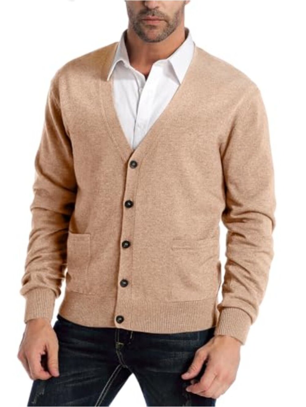 Men's Wool Blend Cardigan Sweater V Neck Button Down Knitwear